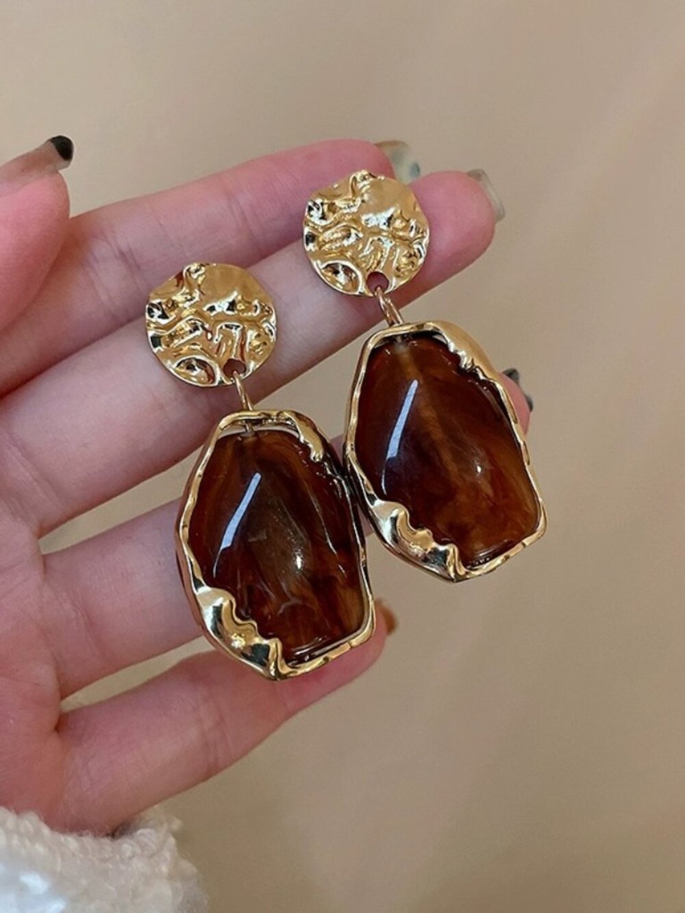 LoreVibe Hammered Irregular Gold Drop Earrings